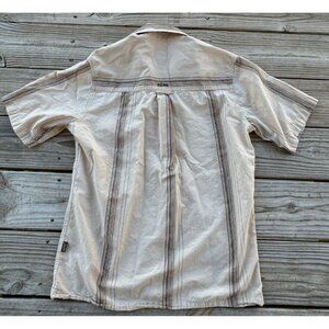 KUHL‎ Mens Size Small Tan Striped Short Sleeve Button Up Shirt Outdoor Casual j2